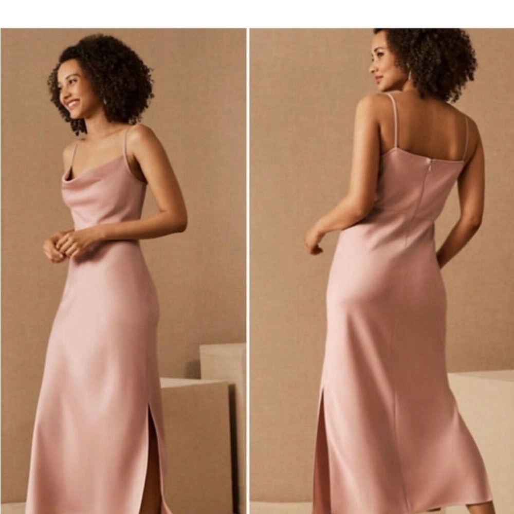 BHLDN Pink Midi Cowl Neck Dress